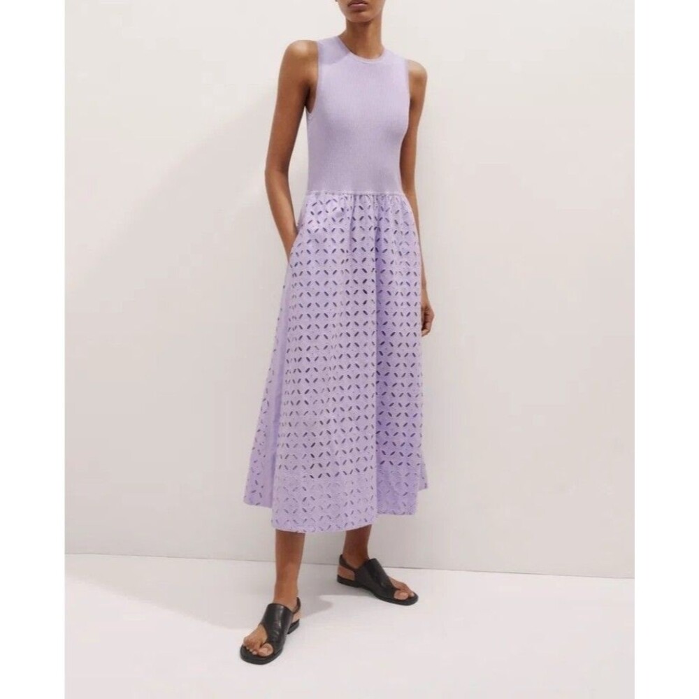 ME+EM Knit Broderie Mixed Media Midi Dress Lilac Purple size 4